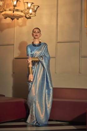 Sea Blue Soft Silk Kanjivaram weaving Saree