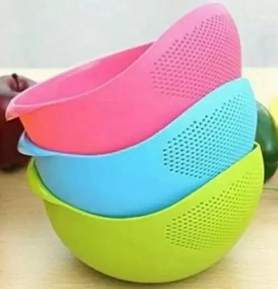 High Quality Rice And fruit Drain Basket 3 pcs set Deep Frying Basket  (Multicolor Pack of 3)  by Ruhi Fashion India