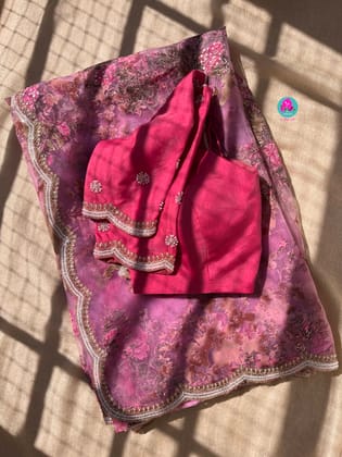 Brasso organza saree with hand embroidery paired with hand embroidered stitched blouse-S