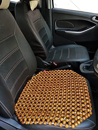 Q1 Beads MChocolate Wooden Beads Car Seat Wooden Cushion Cover Pad in Acupressure Sitting for All Universal The Cars/SUVs/Office Chair/Truck (Golden Brown)
