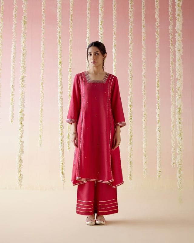 Hibiscus Pink Kurta with Straight Leg Pants - Set of 2-XXS / XXS