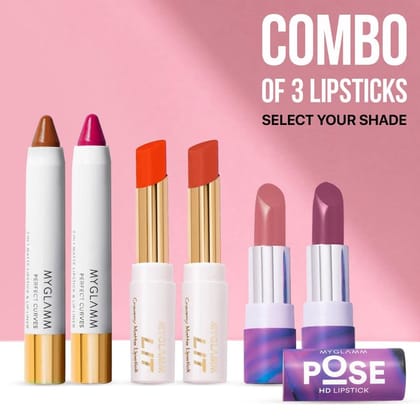 LIT Creamy Matte Lipstick + POSE HD Lipstick + Perfect Curves
