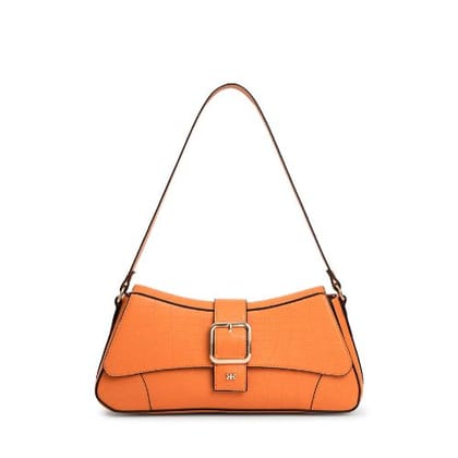 Croco Vegan Shoulder Bag (M)-Orange