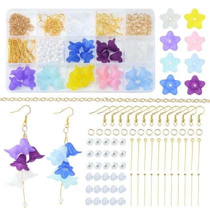 10 Pcs, DIY Earring Making Kit, Acrylic & Pearl Beads, Earring Hooks, Brass Chains, MultiColor