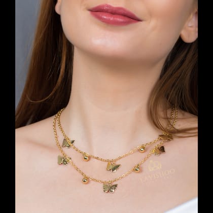 18K GOLD PLATED FLY HIGH BUTTERFLY STRANCH NECKLACE - LN 6026