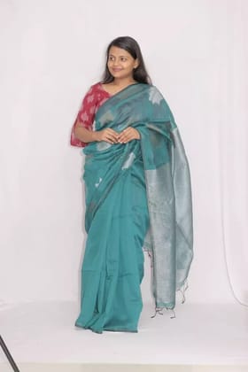 Tisser Cotton Zari silver silk star Saree  with blouse piece