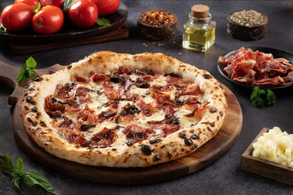 Naples - Bacon Mushroom With Truffle Oil Pizza __ 3 Slice