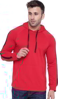Gritstones Striped Men Hooded Red, Black T-Shirt