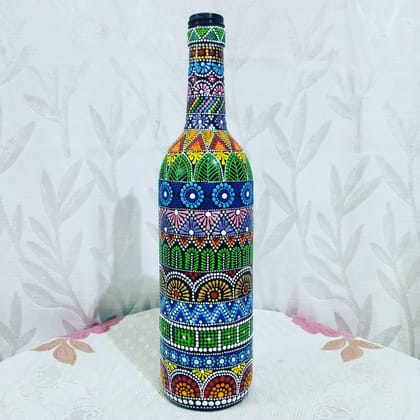 Hand painted Bottleart with Multicolor Dot Art technique for Home Decor - Bottles & Brushes