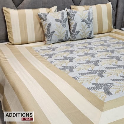 Intricately Embroidered Linen Fabric  Bedcover, Dressed With Satin Borders To  Make Your Room Look Royal (King Size) Set of 5-Print 11