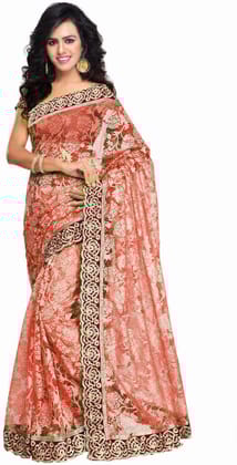 ANSH Womens Cotton Blend Embroidered Saree length (5.5m) & Blouse Piece Size (0.8m) (Red)