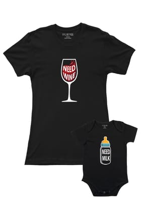 Need Wine - Need Milk-Black / Half Romper