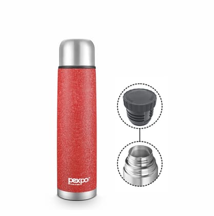 Pexpo Stainless Steel 24 Hours Hot & Cold Water Bottle/Flask, 350ml, Red, Flexo | Durable & Odorless