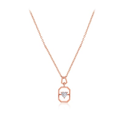 Senco Gold 18K Rose Gold Seal of Love Diamond Chain Pendant (Gold Weight - 4 g / 0.09 carat / GH-VVS)