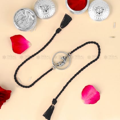 925 Sterling silver Lord Hanuman design pendant Rakhi bracelet Rakshabandhan festival rk332-Black Thread