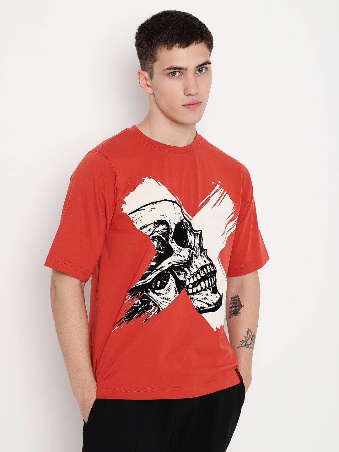 PUNK Rust CROSS-SKULL Oversized Tshirt-Red / L / CROSS-SKULL