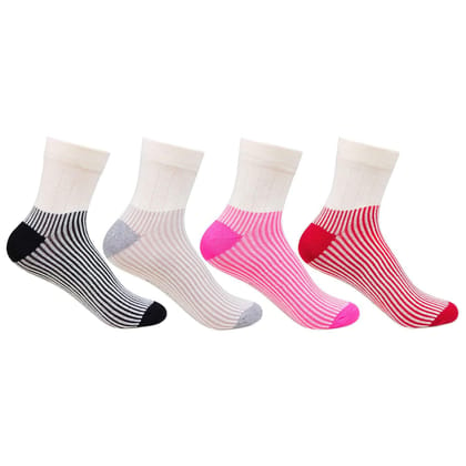 Girls Cotton Fancy Multicolored Ankle Socks - Pack Of 4