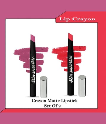 SKIN SMOOTHIE Matte Finish, Longwear Lip Crayon ,Hot red & Rose Pink , 2.5 (g),Pack of 2