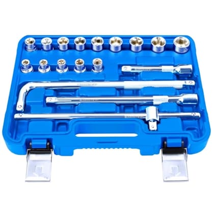 Eastman 1/2 Sq. Drive Sockets Sets, Chrome Vanadium Steel, Double Chrome Plated Square Drive, Mirror Finish(14 Sockets + 4 Accessories) Set Of 18Pcs (E-2260N)