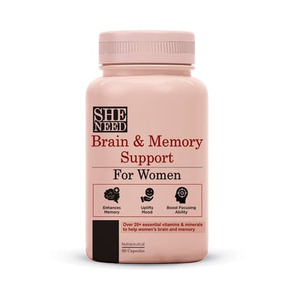 Sheneed Women’s Brain & Memory Supports Supplement for Mental Focus Concentration and Performance-Brain Vitamins Blend for Cognitive Function Energy and Focus Support-60 Capsules