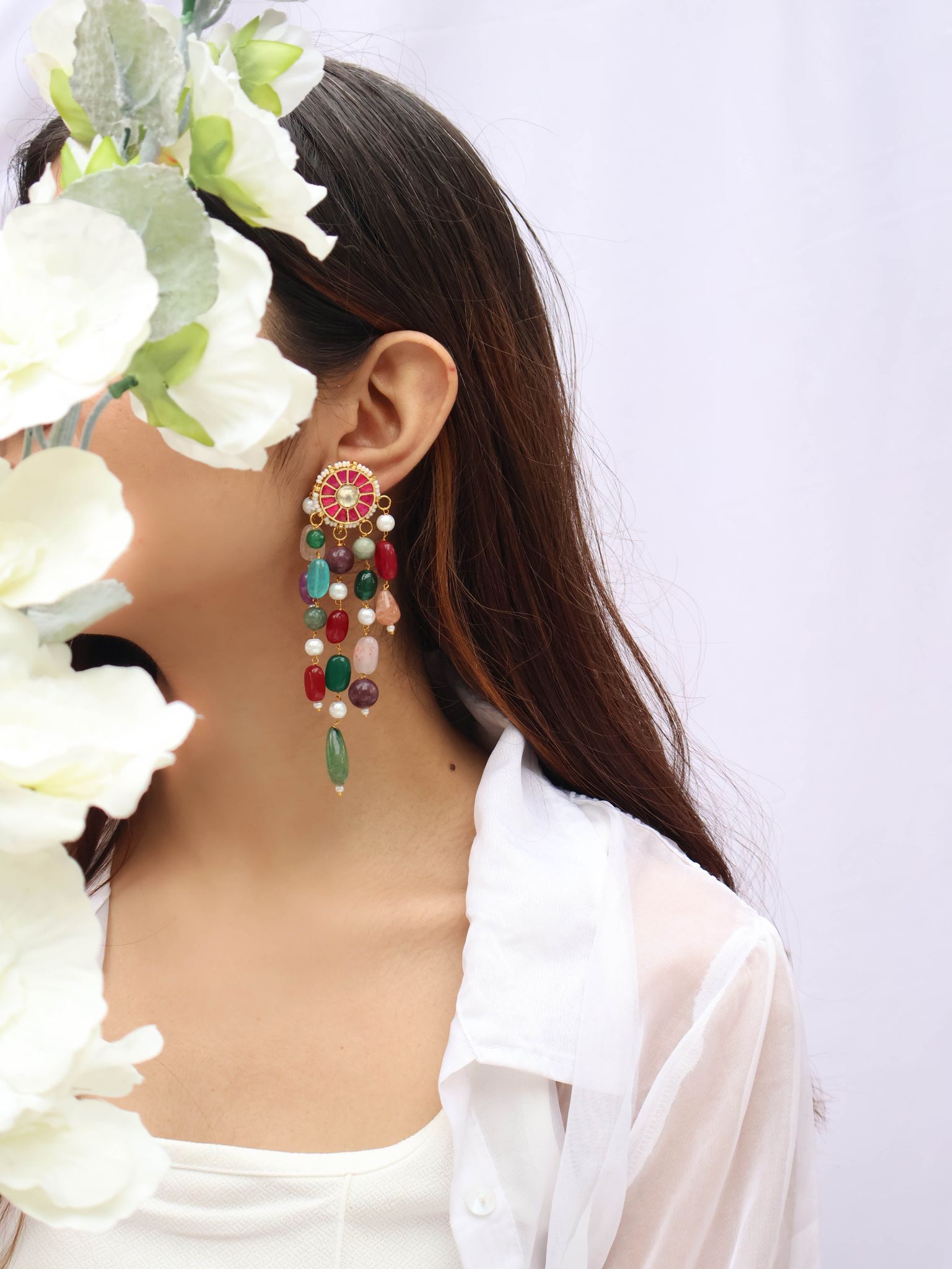 Rangeela Kundan Earrings-Multicolored