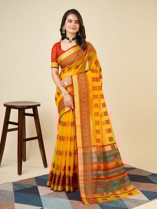 Geometric Woven Design Zari Chanderi Saree