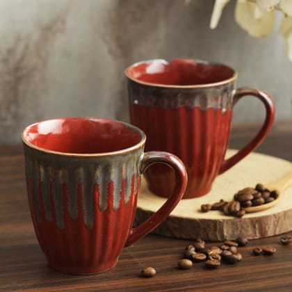 AZURE Bhumija Earth Collection Ceramic Mugs to Gift to Best Friend Tea Coffee Milk Mugs Microwave Safe, Tea Cups, Set of 2, 300 ml Capacity, Red+Grey Colour-Set of 2
