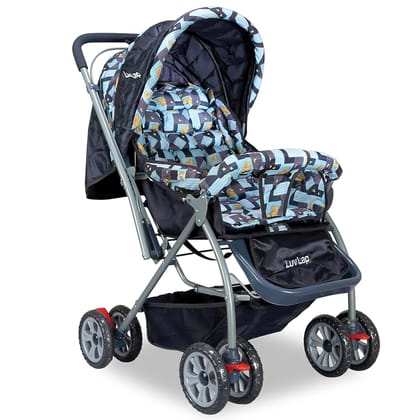 LuvLap Starshine Baby Stroller/Pram for 0 to 3 Years, New Born/Toddler/Kid, Lightweight, Adjustable Backrest, 360° Swivel Wheel, Large Storage Basket, Reversible Handlebar (Blue) 18218