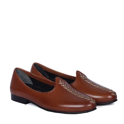 Tan Leather Jalsa with Leaves Stem Hand Zardosi-40/6