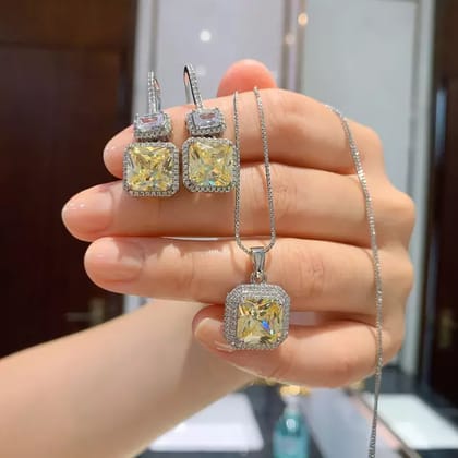 Sunlit | Platinum Plated Yellow Diamond Jewelry Set