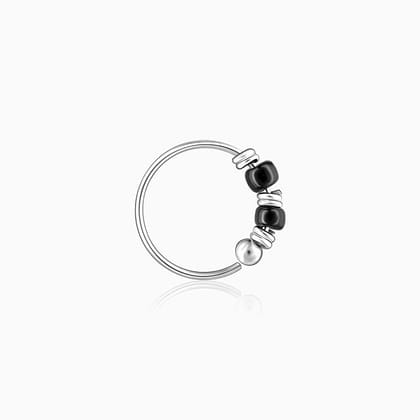 Silver Black Bead Nose Ring
