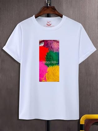 NITYANAND CREATIONS Round Neck White Holi T-Shirt for MEN-HOLI-T-SHIRT-11519-L