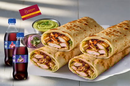 2 Chicken Tikka Rolls + 2 Thums Up [250 Ml].
