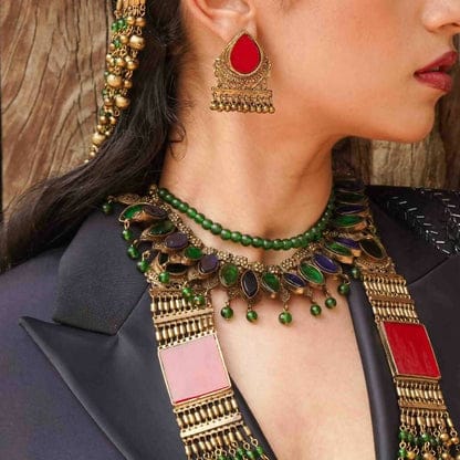 Patta Choker With Glass Bead Necklace