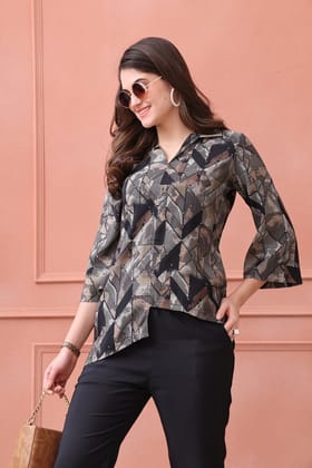 Black Abstract Printed Premium Chanderi Co-ord set-m