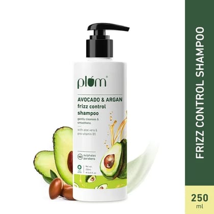 Plum Avocado & Argan Frizz Control Shampoo - With Avocado Oil, Argan Oil, Aloe Vera, For Curly, Wavy, Frizzy Hair, 250 ml