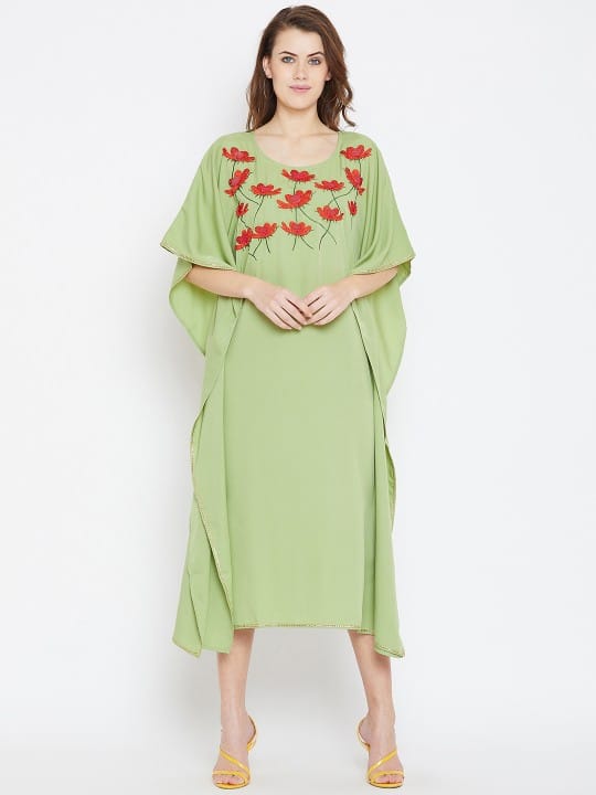 Women Green Solid Kaftan Dress