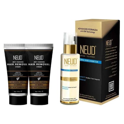 NEUD Natural Hair Inhibitor 80g and Anti-Tanning Hair Removal Cream Twin Pack (50g+50g)