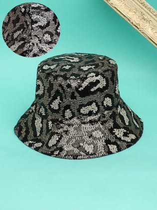 Sequin Leopard Bucket Hat - Antique Gold-Hat