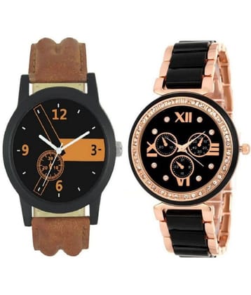 newmen - Brown Leather Analog Couples Watch