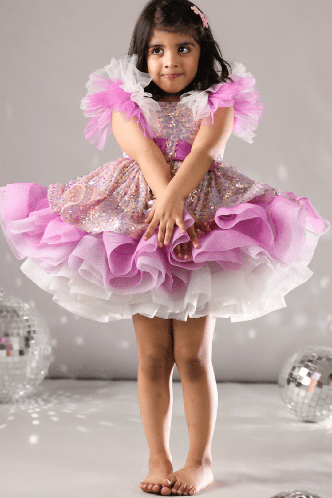 Purple Sequined Ruffle Dress-6-12 months