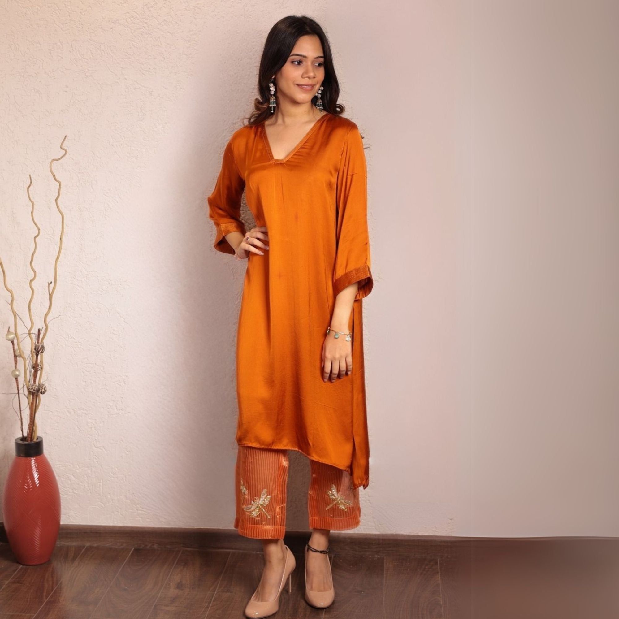 Orange Sheer Dragonfly modal co-ord set-XS