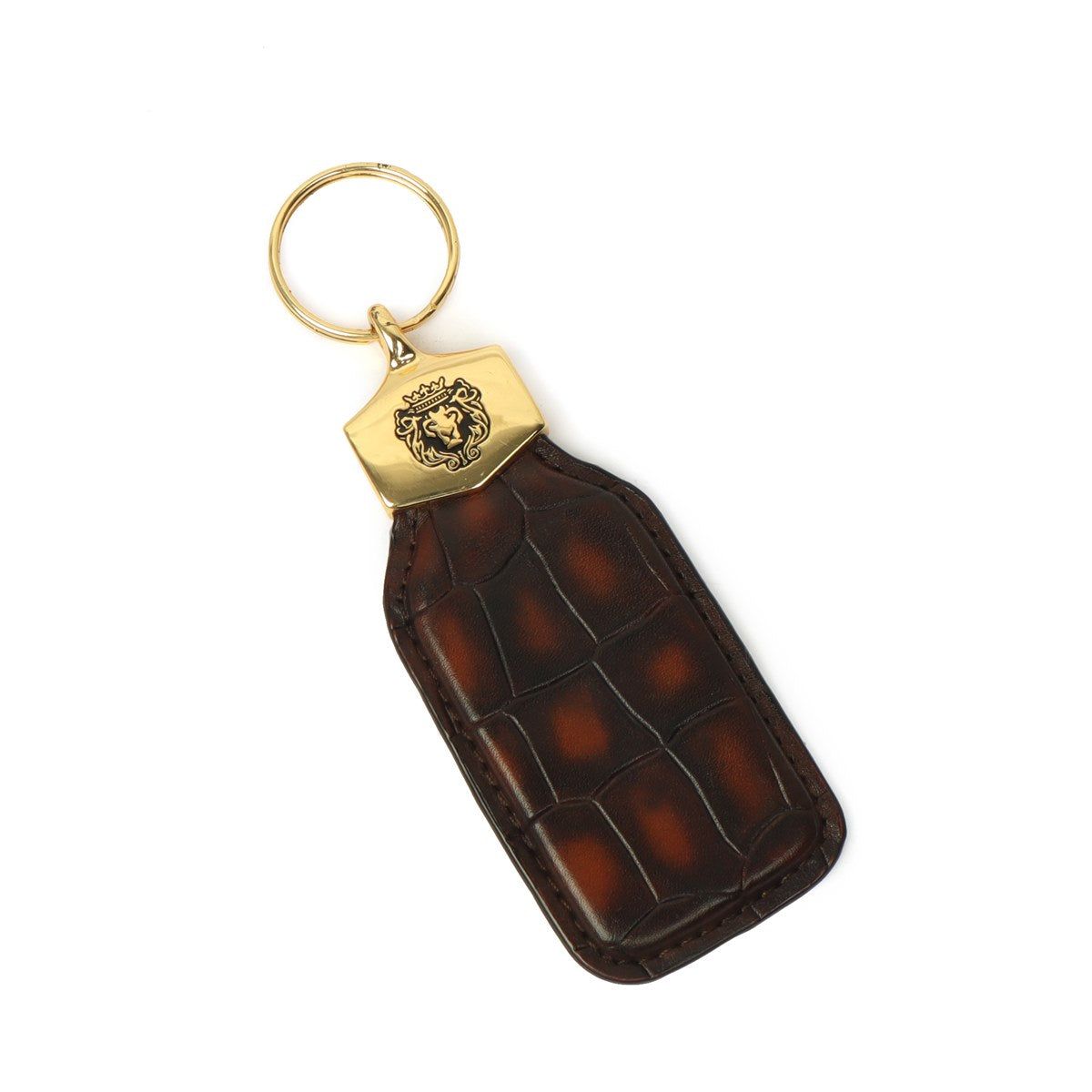 Dark Brown Deep Cut Croco Print Leather Large Scales Keychain By Brune & Bareskin-FS