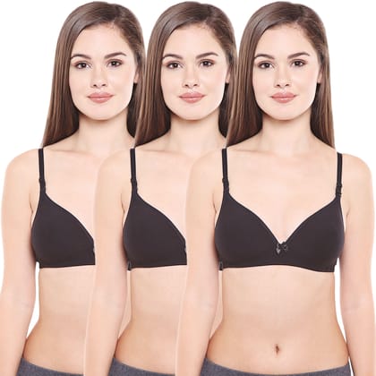 Bodycare Polycotton Padded Non wired Tshirt Bra-Pack of 3