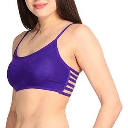 Manpasand Women's Cotton Blend 6 Straps Padded Bralette with Removable Pads (Purple, Free Size)