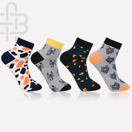 Men's Ankle Length Bold Print Fashion Socks -Pack Of 4