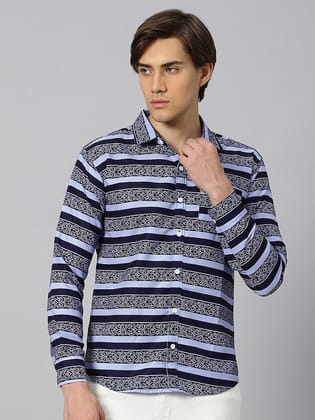 Men Classic Horizontal Stripes Opaque Striped Casual Shirt
