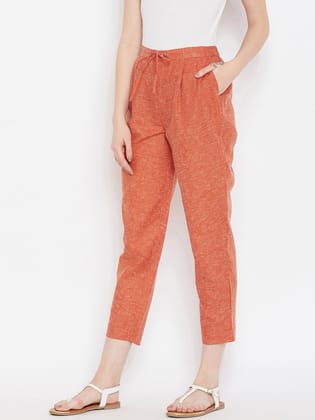 Women Rust Orange Relaxed Regular Fit Solid Peg Trousers