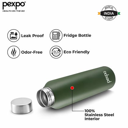 PEXPO Stainless Steel Fridge Water Bottle, 1000 ml, Pack Of 3, Military Green, Chromo | Leak-Proof & Easy to Grip Water Bottle