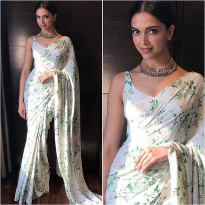 Off White color Flowered Party wear Linen Digital Printed Sari 1285